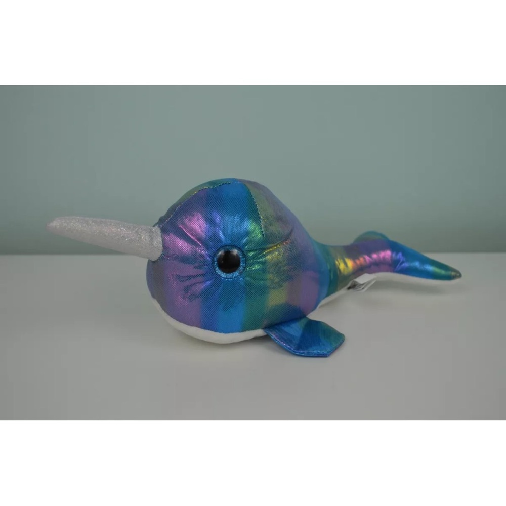Toy Works Narwhal Plush Stuffed Animal Toy Blue White Silver Shimmer Narwhale
